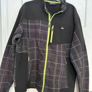 Snozu Men's Black and Lime Checkered Ski Jacket   - size Medium